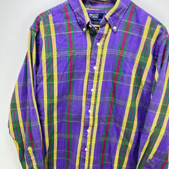 Vintage 90s Polo Ralph Lauren Pony Plaid Button-Up Shirt XL - Picture 2 of 12